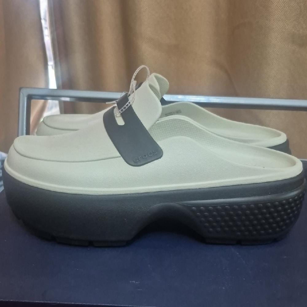CROCS Cream and Black Platform Clogs